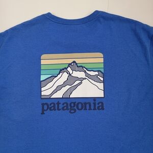 Patagonia Mens Responsibili Tee Ridge Graphic T-Shirt Logo Front Pocket Blue. XL